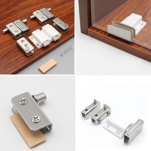 Stainless Steel Glass Door Pivot Hinges,Cupboard Showcase Double Magnetic Catch Latches Glass Clamps,with Clamp Set for Free Swinging 0.2-0.32inch Glass Door (Silver, for Double Doors-1 Pack) in Saudi Arabia