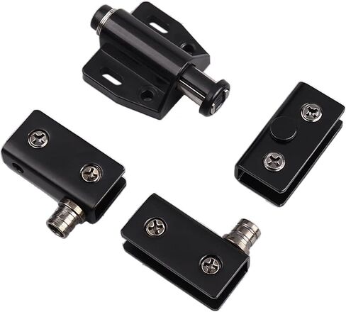 Stainless Steel Glass Door Pivot Hinges,Cupboard Showcase Double Magnetic Catch Latches Glass Clamps,with Clamp Set for Free Swinging 0.2-0.32inch Glass Door (Silver, for Double Doors-1 Pack) in Saudi Arabia