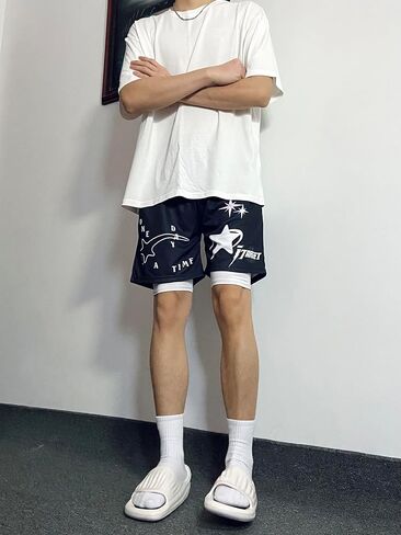 DIOTSR Mens Retro Casual Graphic Shorts Elastic Waistband Streetwear Athletic Basketball Running Active Shorts in Saudi Arabia