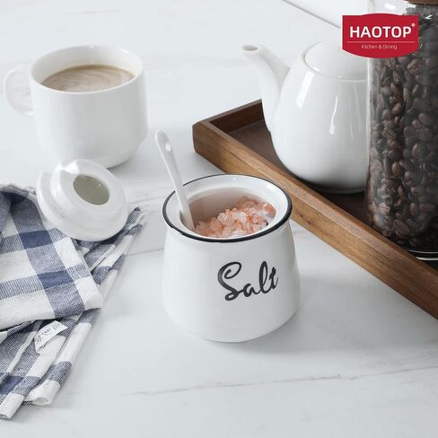 HAOTOP Farmhouse Porcelain Salt Bowl with Lid and Spoon 12oz,Easy to Clean (Turquoise) in Saudi Arabia