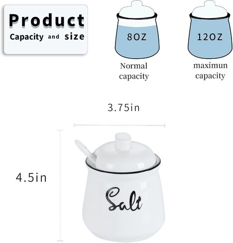 HAOTOP Farmhouse Porcelain Salt Bowl with Lid and Spoon 12oz,Easy to Clean (Turquoise) in Saudi Arabia