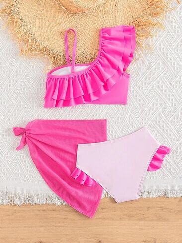 SOLY HUX Girl's 3 Piece Swimsuit Flamingo Print Ruffle Trim Bikini Sets Bathing Suit with Cover Up in Saudi Arabia
