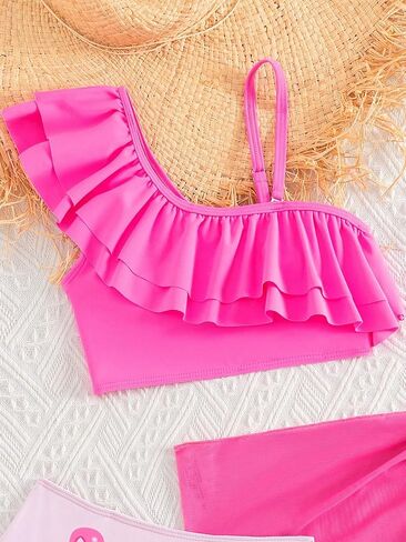 SOLY HUX Girl's 3 Piece Swimsuit Flamingo Print Ruffle Trim Bikini Sets Bathing Suit with Cover Up in Saudi Arabia