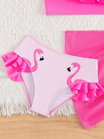 SOLY HUX Girl's 3 Piece Swimsuit Flamingo Print Ruffle Trim Bikini Sets Bathing Suit with Cover Up in Saudi Arabia