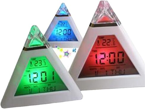 Digital LED Alarm Clock, Pyramid Shape Digital Led Alarm Clock Time Date Temperature Display 7 Colors Changing Night Light Desk Clock with Temperature Time Date for Bedroom Living Room (White) in Saudi Arabia