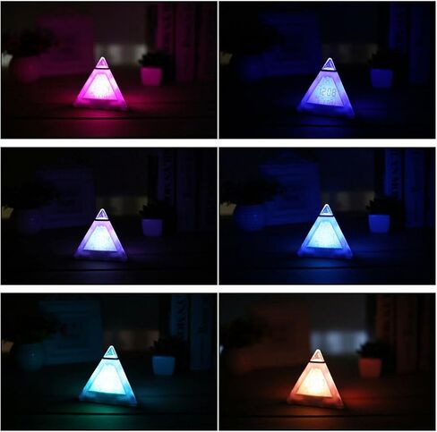 Digital LED Alarm Clock, Pyramid Shape Digital Led Alarm Clock Time Date Temperature Display 7 Colors Changing Night Light Desk Clock with Temperature Time Date for Bedroom Living Room (White) in Saudi Arabia