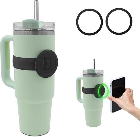 Watter Bottle with Magsafe Phone Holder, Magnetic Holder Adjustable Strap Compatible with Stanley Tumbler Cup Owala 32oz for iPhone Android Devices 2x Metal Iron Ring (Black) in Saudi Arabia
