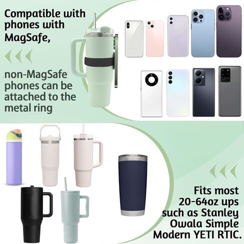 Watter Bottle with Magsafe Phone Holder, Magnetic Holder Adjustable Strap Compatible with Stanley Tumbler Cup Owala 32oz for iPhone Android Devices 2x Metal Iron Ring (Black) in Saudi Arabia