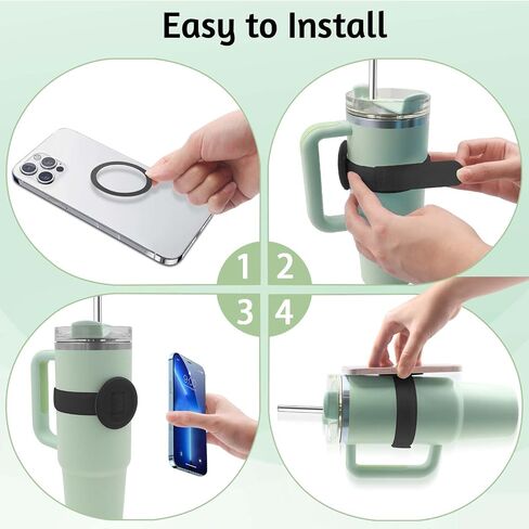 Watter Bottle with Magsafe Phone Holder, Magnetic Holder Adjustable Strap Compatible with Stanley Tumbler Cup Owala 32oz for iPhone Android Devices 2x Metal Iron Ring (Black) in Saudi Arabia
