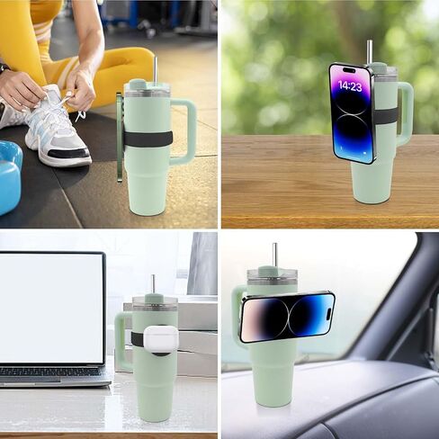 Watter Bottle with Magsafe Phone Holder, Magnetic Holder Adjustable Strap Compatible with Stanley Tumbler Cup Owala 32oz for iPhone Android Devices 2x Metal Iron Ring (Black) in Saudi Arabia