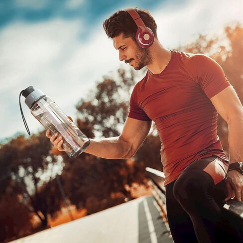 AIRON 34oz Sports Water Bottle - Leakproof & BPA Free Tritan with Time Marker & Removable Straw to Ensure You Drink Enough Water Throughout The Day for Fitness and Outdoor Sports in Kuwait