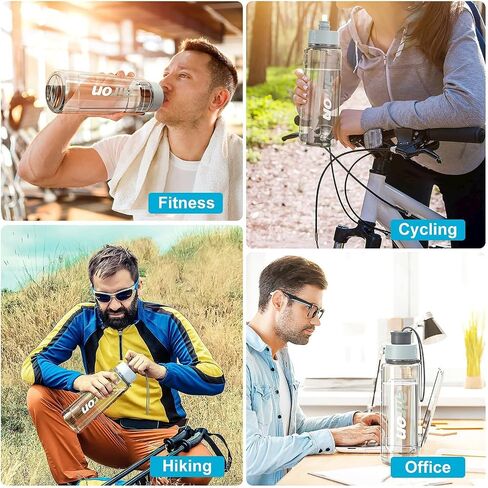 AIRON 34oz Sports Water Bottle - Leakproof & BPA Free Tritan with Time Marker & Removable Straw to Ensure You Drink Enough Water Throughout The Day for Fitness and Outdoor Sports in Kuwait