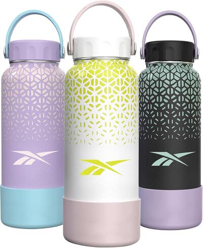 Reebok Stainless Steel Wide Mouth Water Bottle With Flex Cap | Insulated Reusable Sports Travel Mug, BPA Free (Pack of 1, 32 oz, Purple/Black) in Saudi Arabia