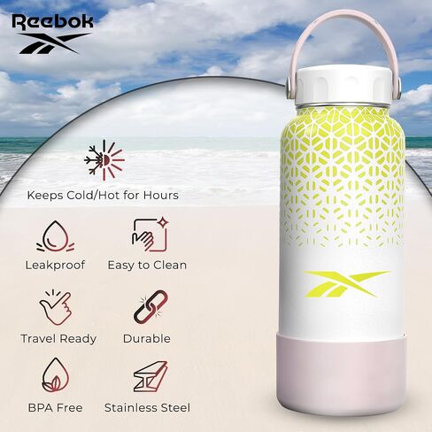 Reebok Stainless Steel Wide Mouth Water Bottle With Flex Cap | Insulated Reusable Sports Travel Mug, BPA Free (Pack of 1, 32 oz, Purple/Black) in Saudi Arabia