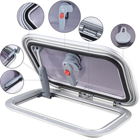NovelBee 16.2" x10.5" Rectangular Deck Hatch,Aluminum Alloy Boat Porthole Window,Push Out Opening Portlight Window for Boat Yacht RV in Saudi Arabia