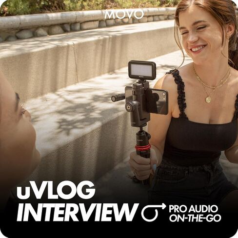 Movo All-In-One Vlogging Solution, Includes DoubleMic-UC Microphone, LED Light, Tabletop Tripod, and 1-Year Warranty in Saudi Arabia