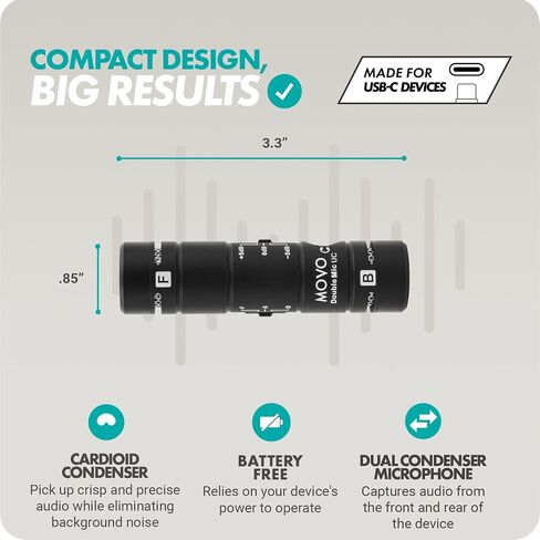 Movo All-In-One Vlogging Solution, Includes DoubleMic-UC Microphone, LED Light, Tabletop Tripod, and 1-Year Warranty in Saudi Arabia