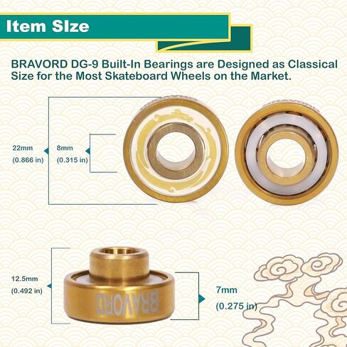 محامل لوح التزلج DG9 مع فواصل مدمجة، محامل طويلة ممتازة للتزلج المضمن والأسطواني (عبوة من 8) in Kuwait