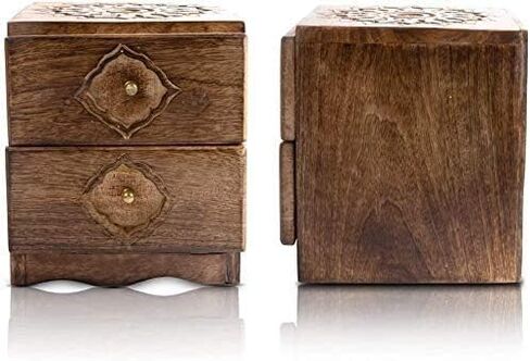 Great Birthday Gifts Handmade Decorative Wooden Jewelry Box Organizer Cabinet Drawer Keepsake Box Treasure Chest Trinket Holder Watch Box Storage Box 6 x 7 Inches Housewarming Gift Ideas in Saudi Arabia