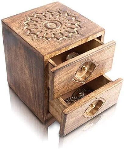 Great Birthday Gifts Handmade Decorative Wooden Jewelry Box Organizer Cabinet Drawer Keepsake Box Treasure Chest Trinket Holder Watch Box Storage Box 6 x 7 Inches Housewarming Gift Ideas in Saudi Arabia