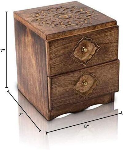 Great Birthday Gifts Handmade Decorative Wooden Jewelry Box Organizer Cabinet Drawer Keepsake Box Treasure Chest Trinket Holder Watch Box Storage Box 6 x 7 Inches Housewarming Gift Ideas in Saudi Arabia