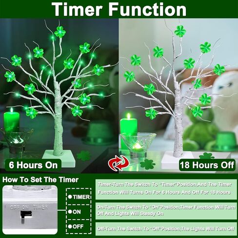 TURNMEON [ 2 Pack & Timer ] St. Patrick's Day Tree Decorations 18 Inch Tabletop Lighted Birch Tree with Lucky Shamrocks Lights 24 Green Lights Battery Operated St. Patrick's Day Decoration Indoor Home in Saudi Arabia