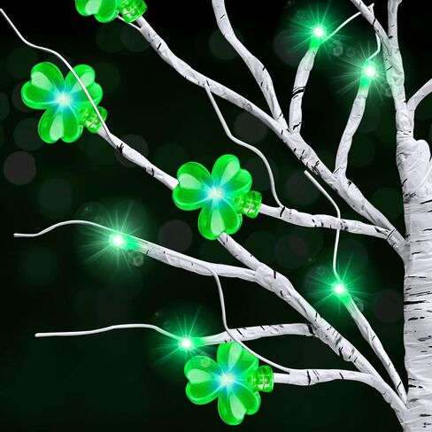 TURNMEON [ 2 Pack & Timer ] St. Patrick's Day Tree Decorations 18 Inch Tabletop Lighted Birch Tree with Lucky Shamrocks Lights 24 Green Lights Battery Operated St. Patrick's Day Decoration Indoor Home in Saudi Arabia