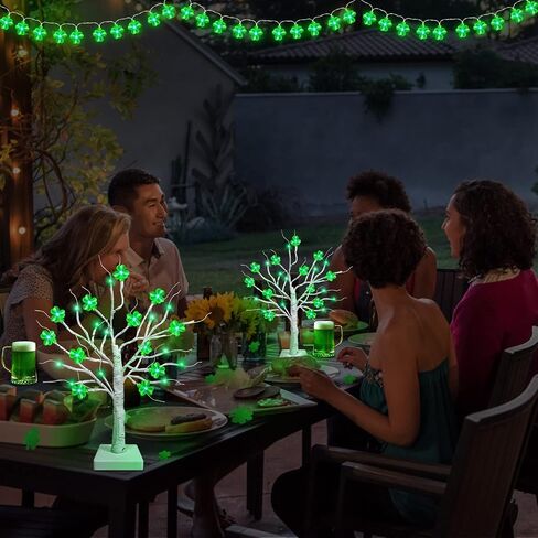 TURNMEON [ 2 Pack & Timer ] St. Patrick's Day Tree Decorations 18 Inch Tabletop Lighted Birch Tree with Lucky Shamrocks Lights 24 Green Lights Battery Operated St. Patrick's Day Decoration Indoor Home in Saudi Arabia