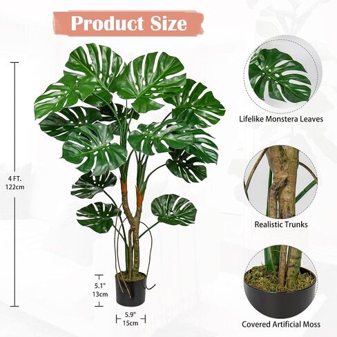 2Pack Large Fake Plant 36" Faux Monstera Plant UV Resistant Fake Monstera Floor Plant Realistic Artificial Plants Indoor Outdoor for Home Office Farmhouse Garden Decor, 3ft Tall Artificial Tree in Saudi Arabia