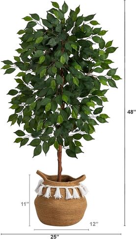 Nearly Natural 4ft. Artificial Ficus Tree with Handmade Jute & Cotton Basket with Tassels in Saudi Arabia