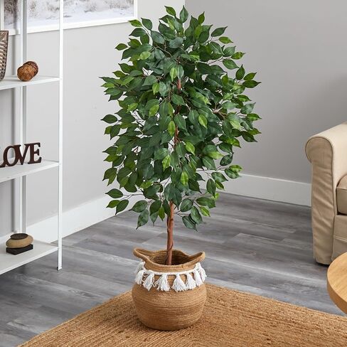Nearly Natural 4ft. Artificial Ficus Tree with Handmade Jute & Cotton Basket with Tassels in Saudi Arabia