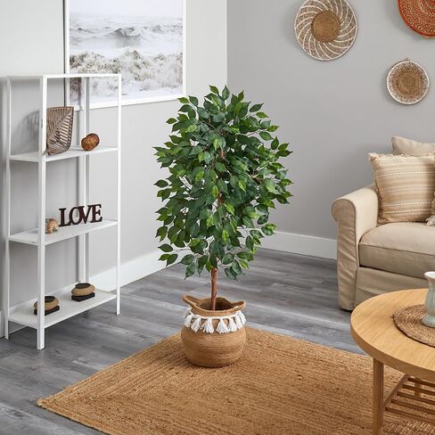 Nearly Natural 4ft. Artificial Ficus Tree with Handmade Jute & Cotton Basket with Tassels in Saudi Arabia