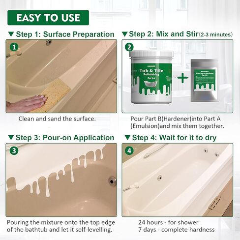 NADAMOO Tub and Tile Refinishing Paint, Black, 500g / 17.5 oz, DIY Bathtub Sink Reglaze Kit Countertop Resurface Kit for Bathroom Kitchen Porcelain Fiberglass, Semi-matte Coat in Kuwait