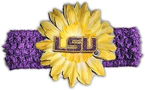 عصابة رأس من Divine Creations NCAA LSU Tigers Girls من الكروشيه على شكل زهرة، مقاس واحد، أرجواني/أصفر ذهبي in Kuwait