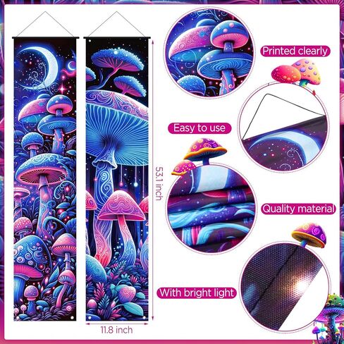 2 قطعة من نسيج الفطر لافتة معلقة على الحائط مع ضوء LED فطر هيبي ديكور للتعليق على الحائط ديكور على شكل فطر بوهيمي وقمر نسيج تجريدي عمودي على الحائط لافتة معلقة لديكور غرفة المعيشة وغرفة النوم in Kuwait