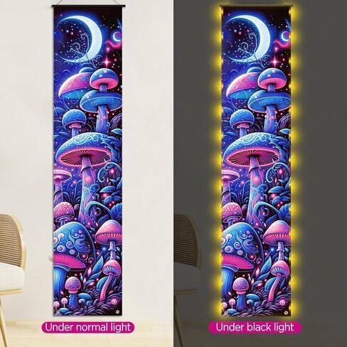 2 قطعة من نسيج الفطر لافتة معلقة على الحائط مع ضوء LED فطر هيبي ديكور للتعليق على الحائط ديكور على شكل فطر بوهيمي وقمر نسيج تجريدي عمودي على الحائط لافتة معلقة لديكور غرفة المعيشة وغرفة النوم in Kuwait