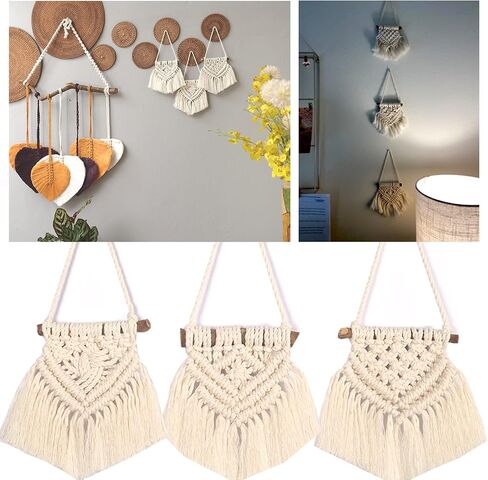 Set 3 Pcs Tiny Macromay Wall Decor, Macrame Wall Hanging, Wall Tapestry, Boho Wall Decor,modern Decor ,macromay Wall Decor, Asthetically Pleasing Bedroom Decor, Western Home Decor, Size 3.5" W X 9" L in Saudi Arabia