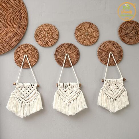 Set 3 Pcs Tiny Macromay Wall Decor, Macrame Wall Hanging, Wall Tapestry, Boho Wall Decor,modern Decor ,macromay Wall Decor, Asthetically Pleasing Bedroom Decor, Western Home Decor, Size 3.5" W X 9" L in Saudi Arabia