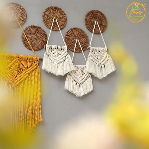 Set 3 Pcs Tiny Macromay Wall Decor, Macrame Wall Hanging, Wall Tapestry, Boho Wall Decor,modern Decor ,macromay Wall Decor, Asthetically Pleasing Bedroom Decor, Western Home Decor, Size 3.5" W X 9" L in Saudi Arabia
