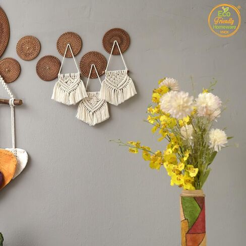 Set 3 Pcs Tiny Macromay Wall Decor, Macrame Wall Hanging, Wall Tapestry, Boho Wall Decor,modern Decor ,macromay Wall Decor, Asthetically Pleasing Bedroom Decor, Western Home Decor, Size 3.5" W X 9" L in Saudi Arabia