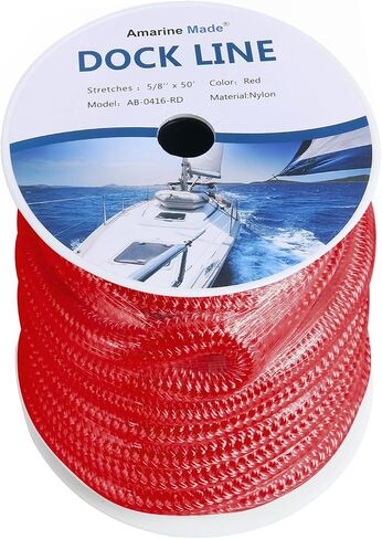 Amarine Made Double Braided Nylon Dock Lines 9500 lbs Breaking Strength (L:50 ft. D:3/4 inch Eyelet:12 inch) Marine Mooring Rope Boat Dock Lines Working Load Limit:1900 lbs (Red) in Saudi Arabia