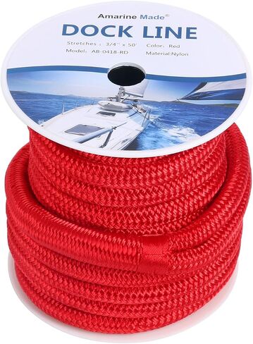 Amarine Made Double Braided Nylon Dock Lines 9500 lbs Breaking Strength (L:50 ft. D:3/4 inch Eyelet:12 inch) Marine Mooring Rope Boat Dock Lines Working Load Limit:1900 lbs (Red) in Saudi Arabia