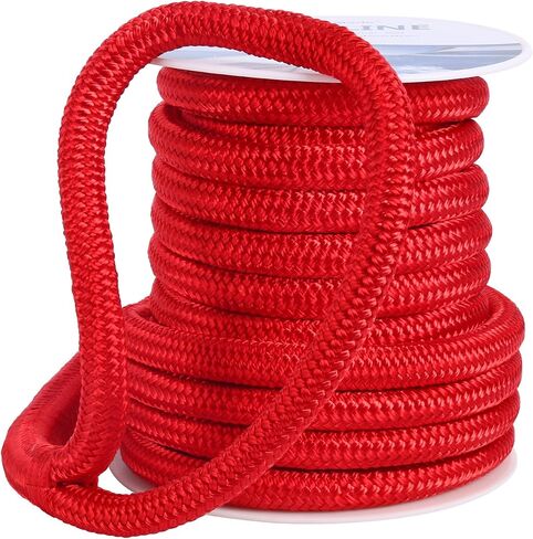 Amarine Made Double Braided Nylon Dock Lines 9500 lbs Breaking Strength (L:50 ft. D:3/4 inch Eyelet:12 inch) Marine Mooring Rope Boat Dock Lines Working Load Limit:1900 lbs (Red) in Saudi Arabia