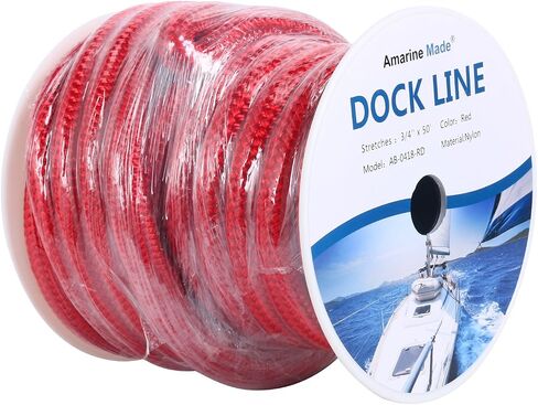 Amarine Made Double Braided Nylon Dock Lines 9500 lbs Breaking Strength (L:50 ft. D:3/4 inch Eyelet:12 inch) Marine Mooring Rope Boat Dock Lines Working Load Limit:1900 lbs (Red) in Saudi Arabia