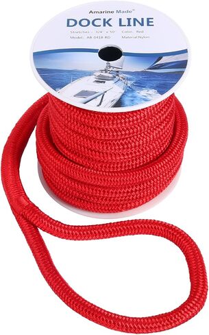 Amarine Made Double Braided Nylon Dock Lines 9500 lbs Breaking Strength (L:50 ft. D:3/4 inch Eyelet:12 inch) Marine Mooring Rope Boat Dock Lines Working Load Limit:1900 lbs (Red) in Saudi Arabia