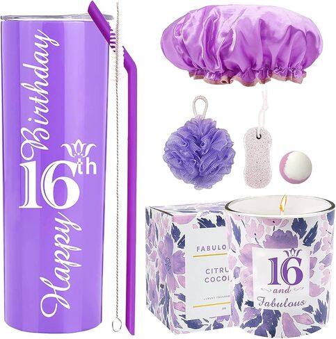 VeryMerryMakering 16th Birthday Tumbler, Stainless Steel Insulated Cup, 10 oz, for Her, Party Decorations & Gifts Set in Saudi Arabia