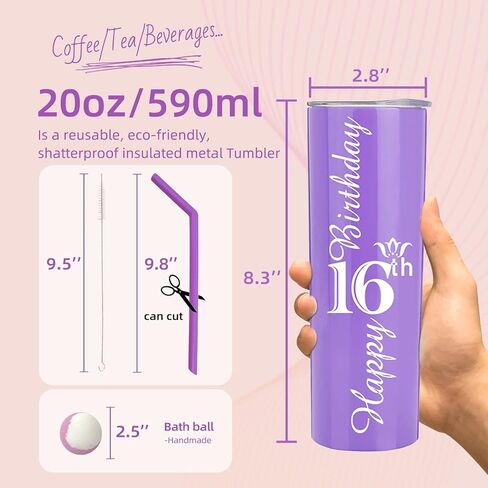 VeryMerryMakering 16th Birthday Tumbler, Stainless Steel Insulated Cup, 10 oz, for Her, Party Decorations & Gifts Set in Saudi Arabia
