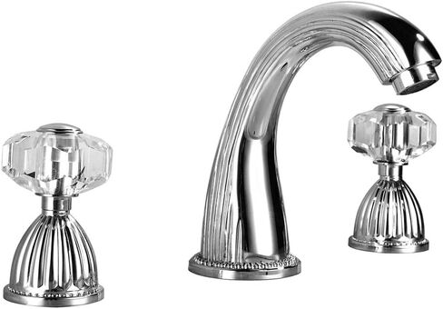 Bathroom Sink Faucet 3 Hole Deck Mounted Widespread Brass Bathroom Faucet Crystal Handle Mixer Tap,Chrome in Saudi Arabia