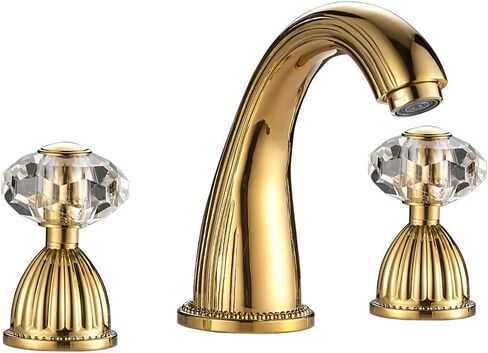 Bathroom Sink Faucet 3 Hole Deck Mounted Widespread Brass Bathroom Faucet Crystal Handle Mixer Tap,Chrome in Saudi Arabia