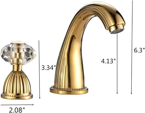 Bathroom Sink Faucet 3 Hole Deck Mounted Widespread Brass Bathroom Faucet Crystal Handle Mixer Tap,Chrome in Saudi Arabia